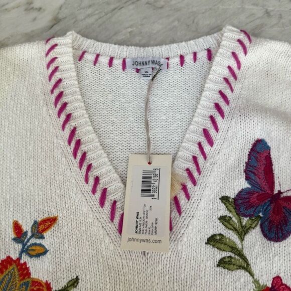 Johhny Was The V-Neck Whipstitch Pullover floral 100% cotton size XL NWT - Picture 6 of 11